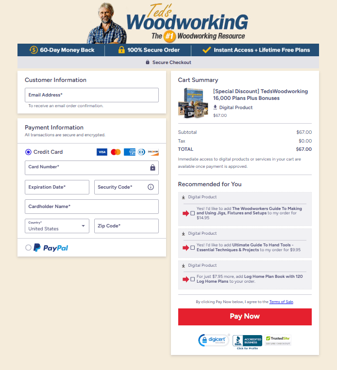 Teds Woodworking secure checkout page